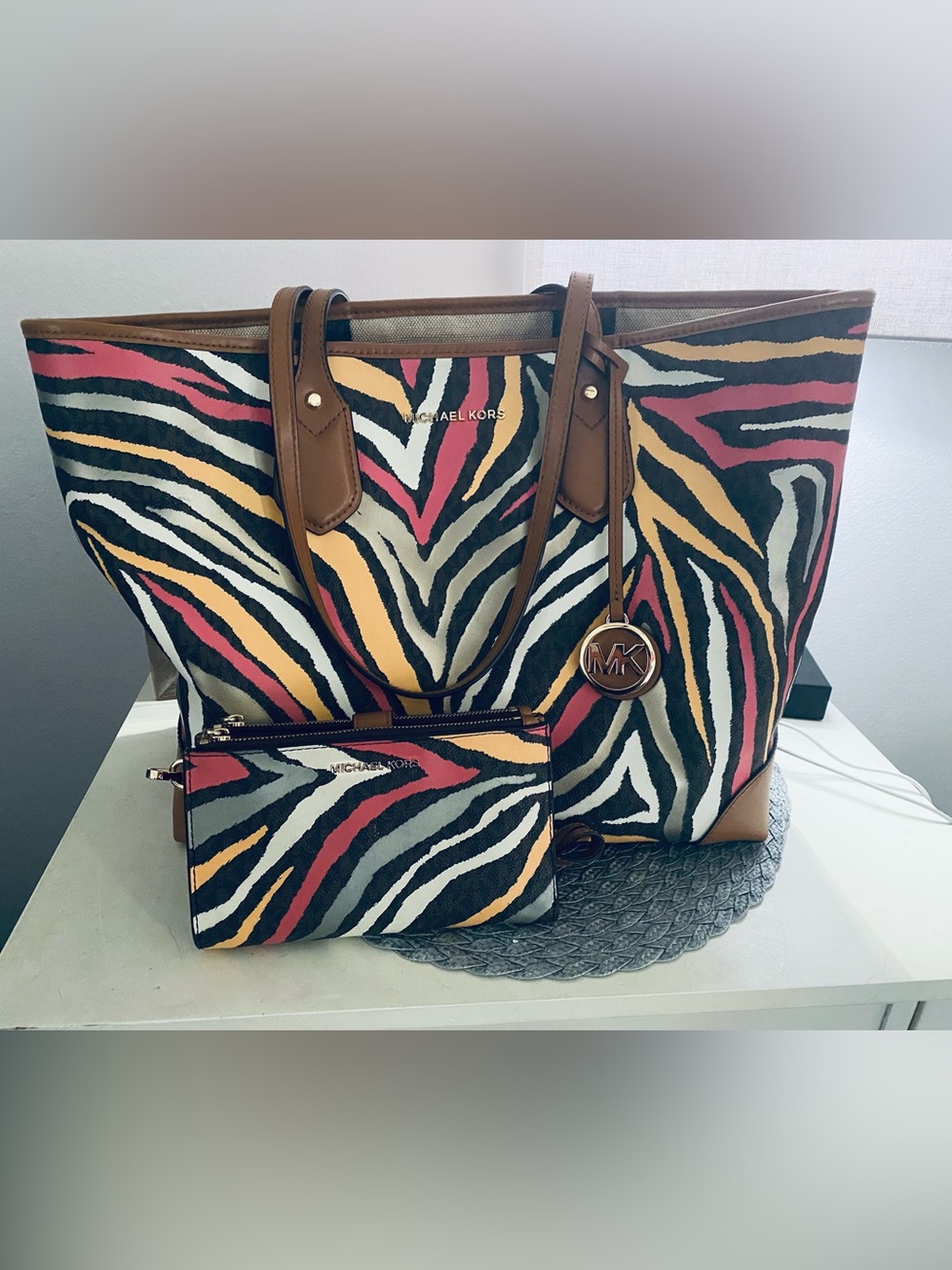 Michael Kors Eva Multicolor Zebra Print Tote and With Wallet